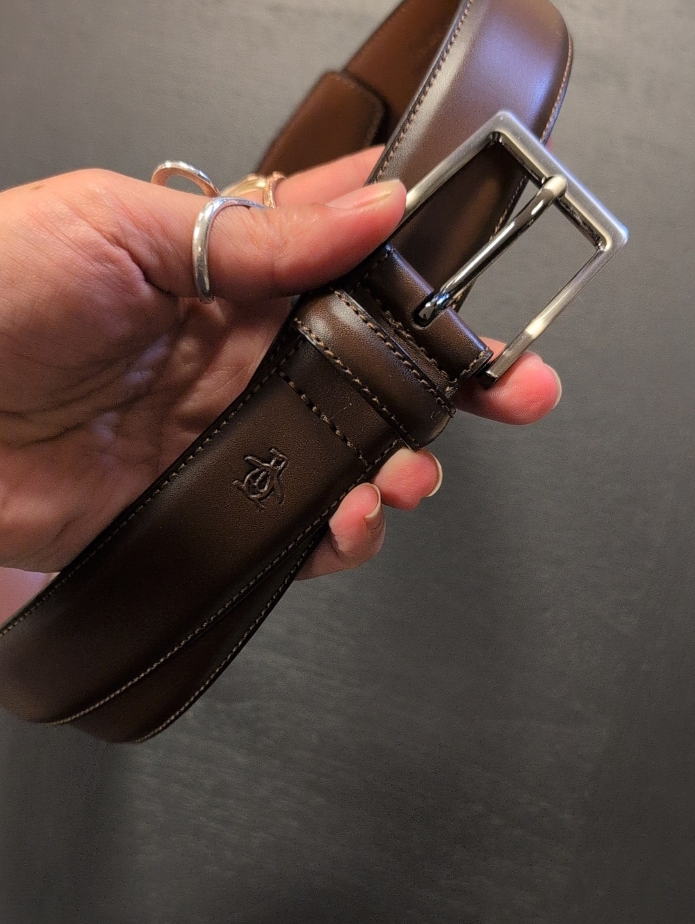 Original Penguin Brown Leather Belt with Silver Buckle
